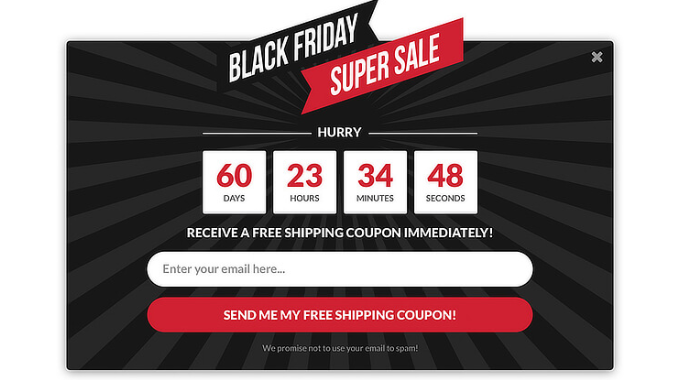 Um exemplo de popup de promoção de Black Friday Um exemplo de popup de promoção de Black Friday