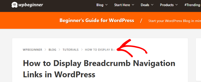 Um exemplo de navegação por breadcrumb em um blog ou site WordPress Um exemplo de navegação por breadcrumb em um blog ou site WordPress