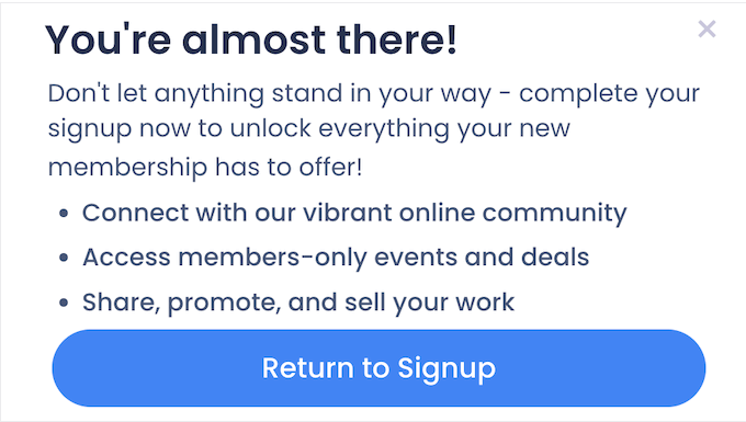 Um exemplo de popup de intenção de saída Um exemplo de popup de intenção de saída