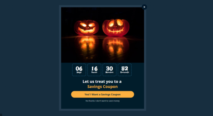 Um exemplo de campanha de Halloween, criada usando OptinMonster Um exemplo de campanha de Halloween, criada usando OptinMonster