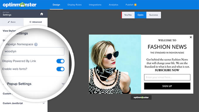 Desativar fontes web personalizadas no OptinMonster Desativar fontes web personalizadas no OptinMonster