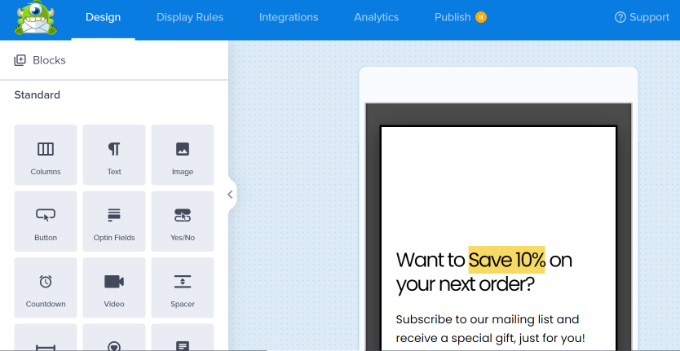 O construtor de popups de arrastar e soltar do OptinMonster O construtor de popups de arrastar e soltar do OptinMonster