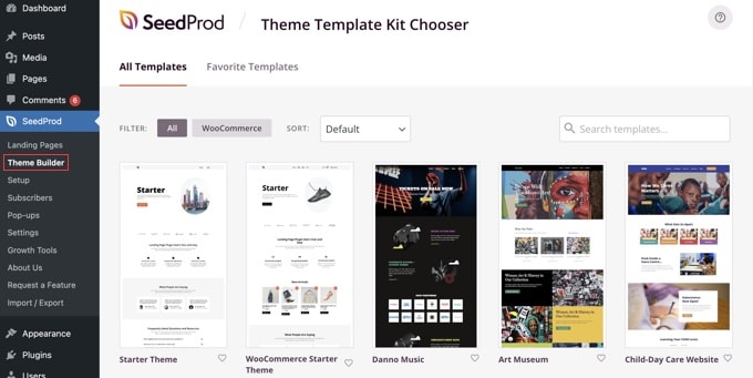 Escolhendo um kit de site usando o plugin construtor de páginas SeedProd Escolhendo um kit de site usando o plugin construtor de páginas SeedProd
