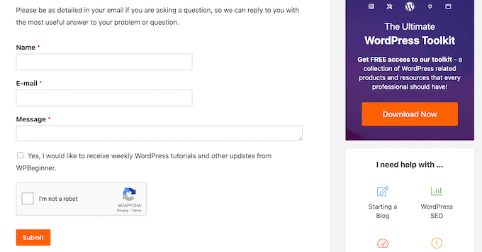 O formulário de contato WPBeginner O formulário de contato WPBeginner