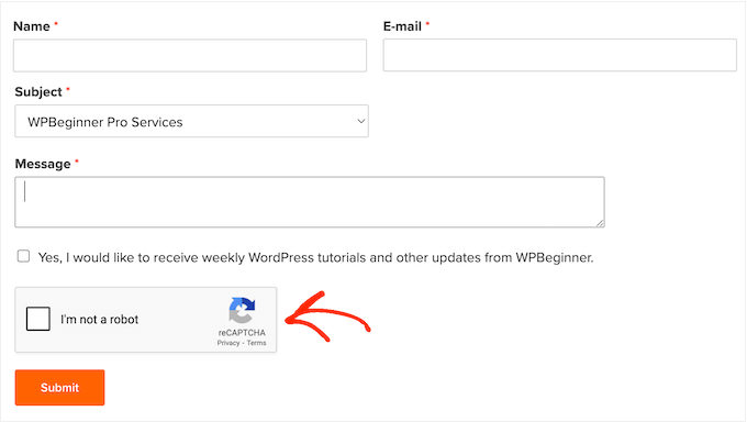 Um exemplo de formulário seguro, criado usando WPForms Um exemplo de formulário seguro, criado usando WPForms
