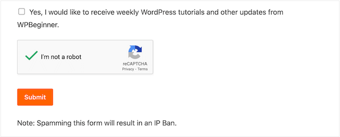 Recurso de proteção contra spam do WPBeginner Recurso de proteção contra spam do WPBeginner