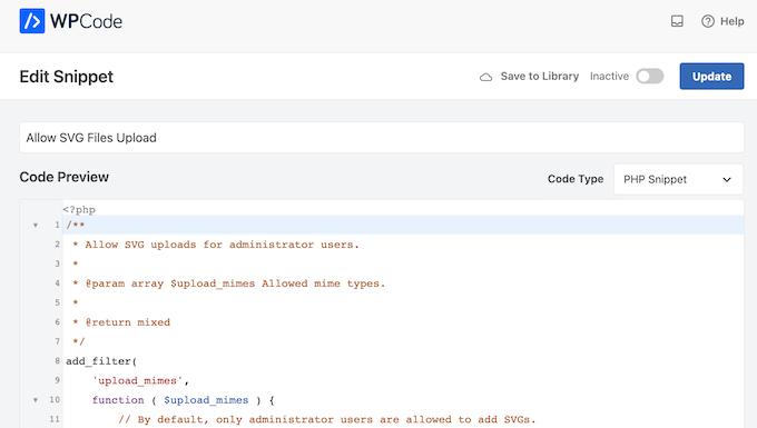 O editor de código WPCode O editor de código WPCode