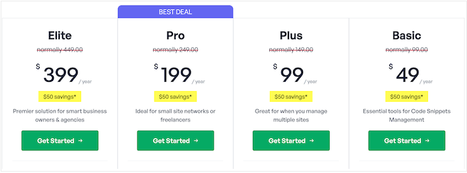 O plano de preços premium do WPCode O plano de preços premium do WPCode
