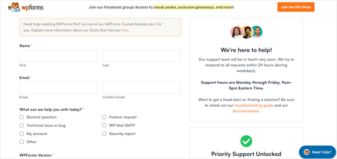 Suporte prioritário para WPForms Suporte prioritário para WPForms